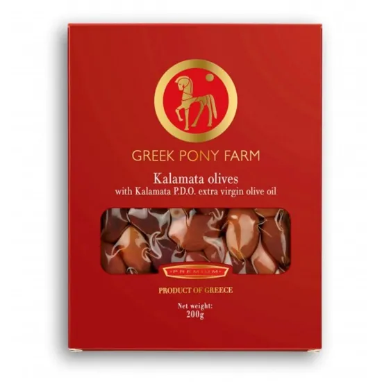 Aceitunas de Kalamata con D.O.P. Aceite de Oliva Virgen Extra 'Greek Pony Farm' 200g