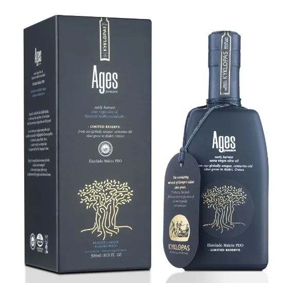 Premium Edades Aceite de Oliva Virgen Extra Cosecha Temprana Reserva Limitada 500ml DOP Con Caja Kyklopas