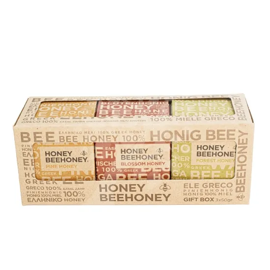 Juego de regalo de miel griega - Variedad cruda: Pino, Bosque, Flor, 3 x 50g