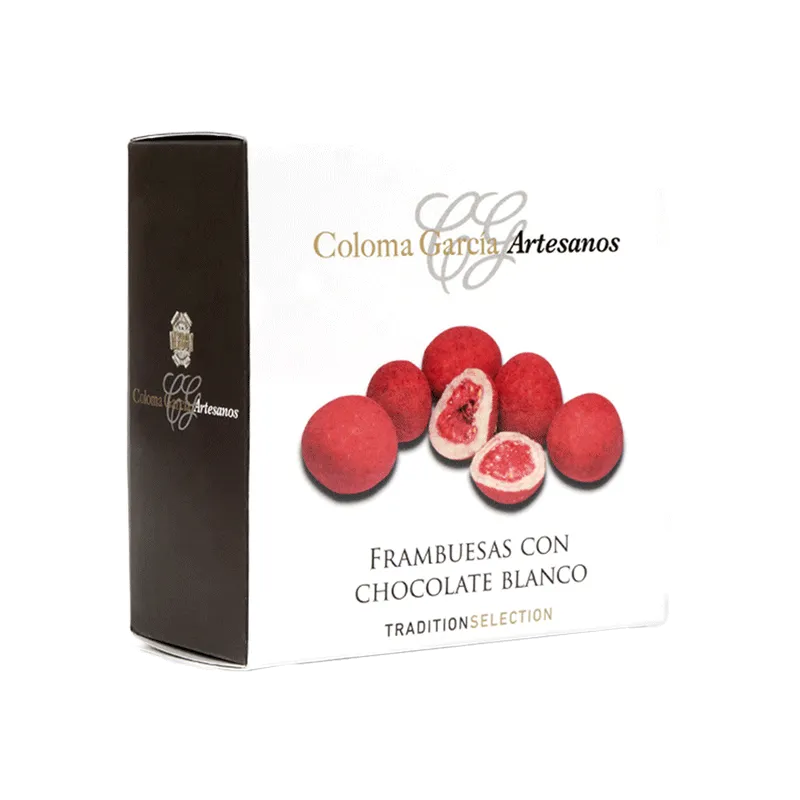Estuche Bombón de frambuesa con cobertura chocolate blanco y acabado rosa 90g