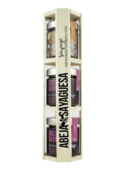 Lote de 2 tarros de miel de bosque 250 g + 1 tarro de almendras garrapiñadas 100 g.