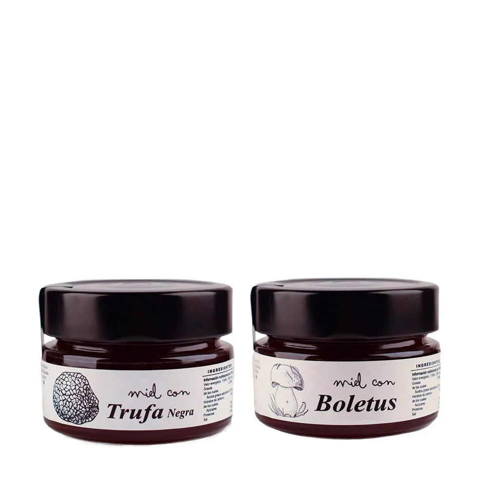 Pack 2 tarros Miel - 1 con trufa negra y 1 con boletus 180 g