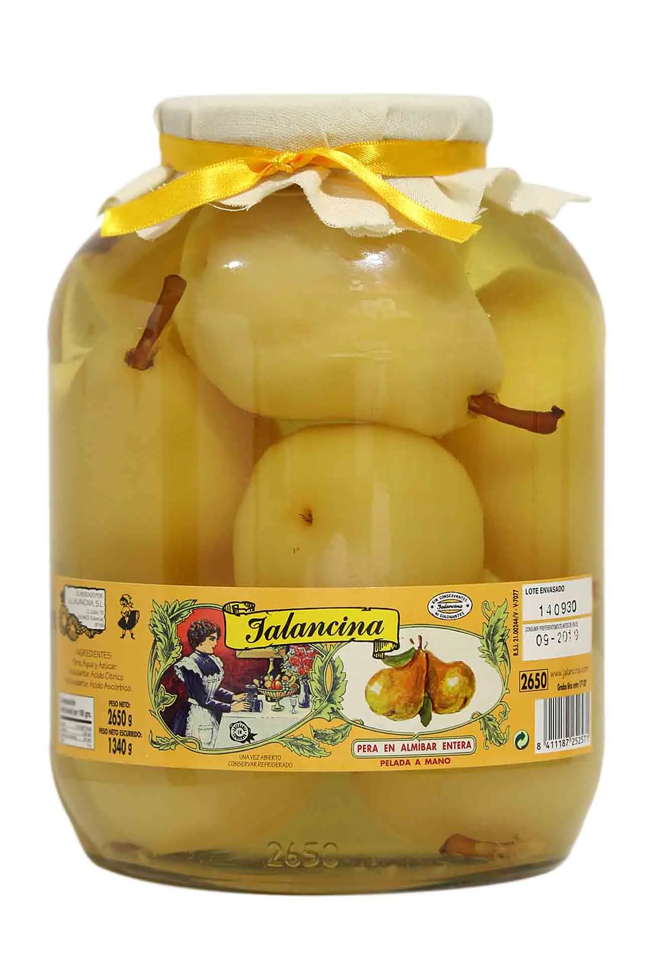 Peras enteras en almibar