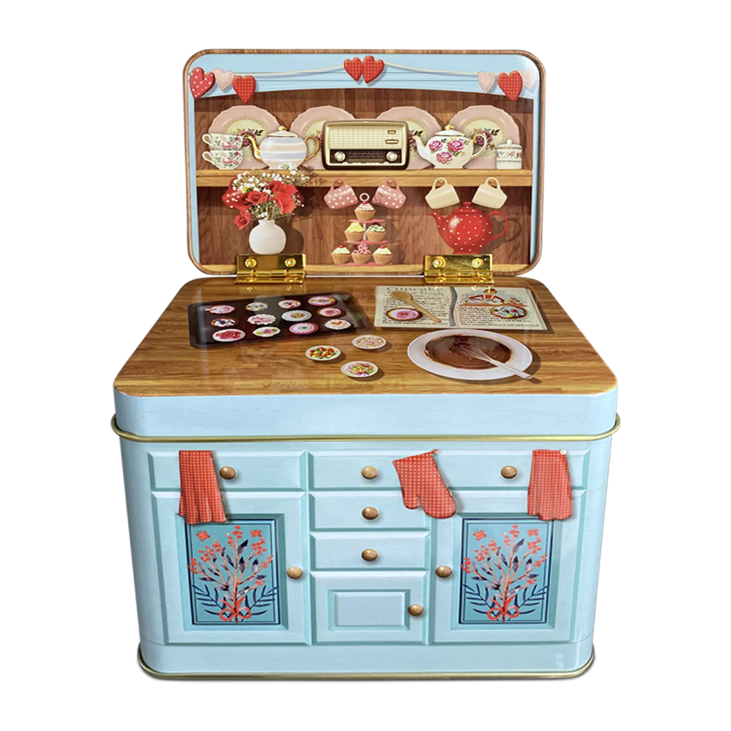 Lata bombones praliné leche 'Cocina antigua azul' 150g