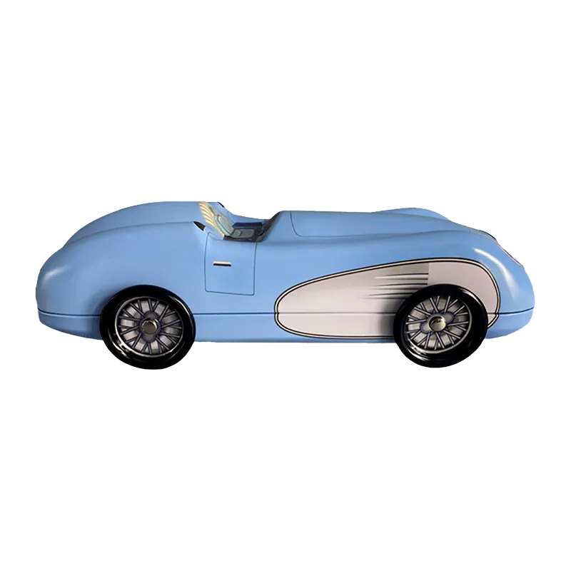 Lata bombones praliné leche 'Coche carreras azul' 150g