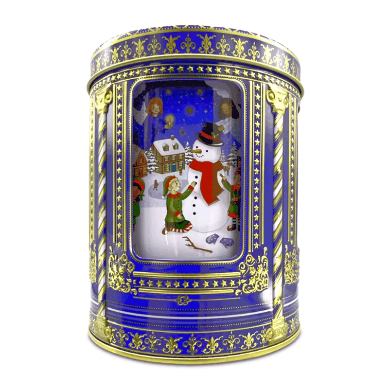 Lata musical bombones praliné leche 'Carrusel de ángeles y gnomos azul' 150g