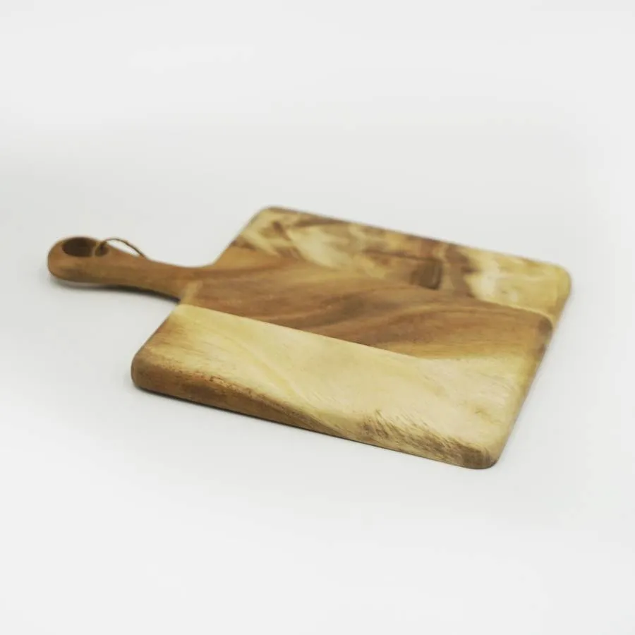 Tabla cuadrado de acacia con mango corto pequeño