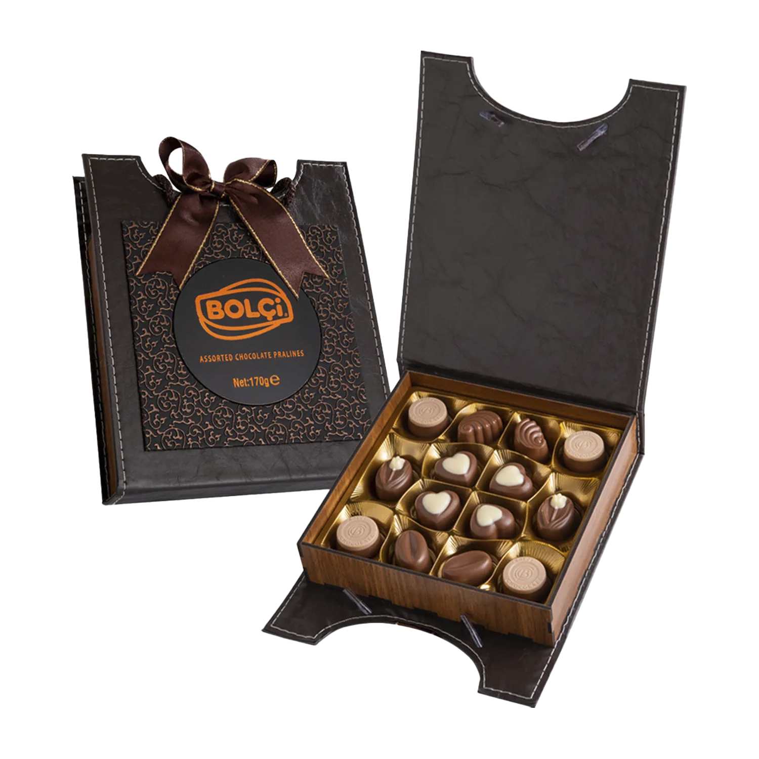 Caja bolsita bombones surtidos 'Madera & Cuero bronze' 170g