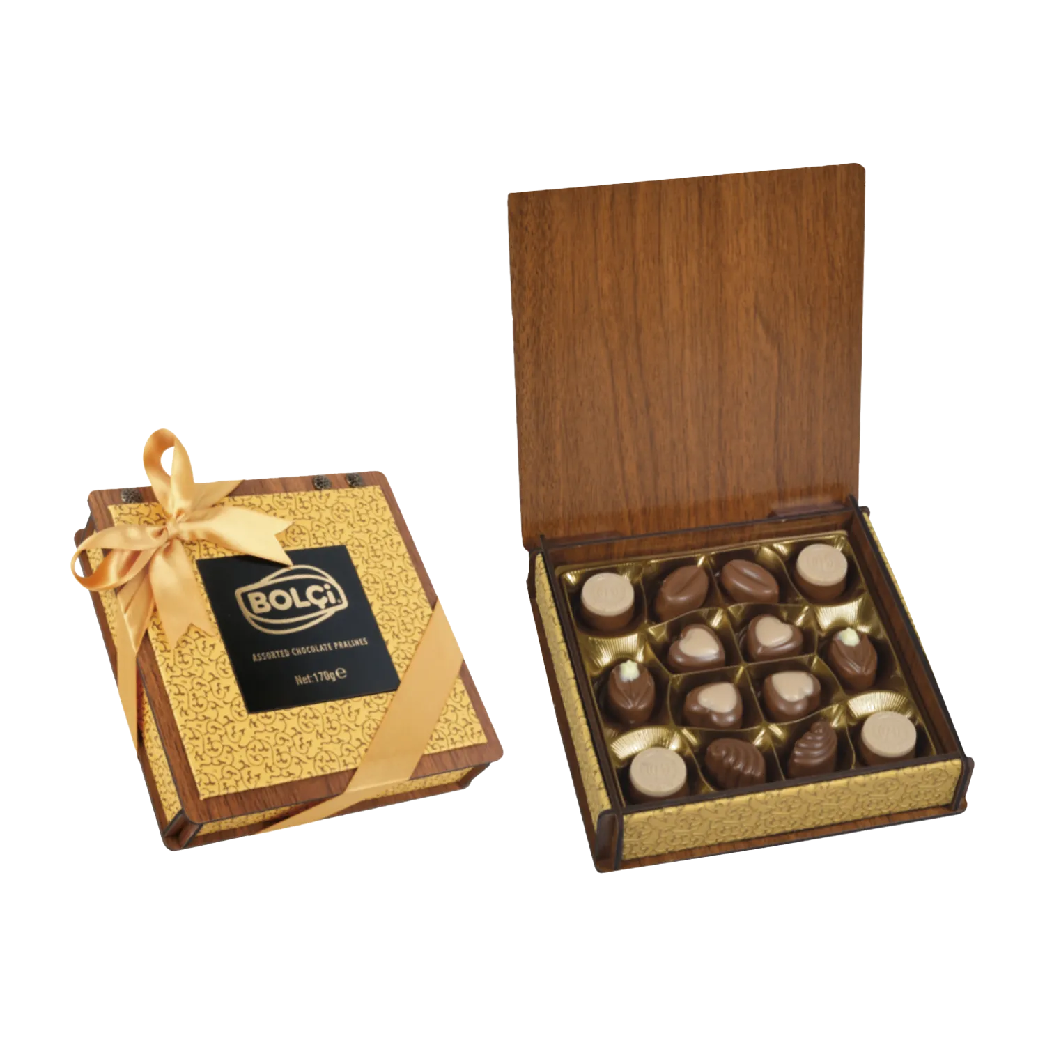 Caja bombones surtidos 'Madera & Cuero oro' 170g