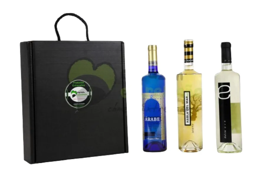 Cesta Regalo Navidad Lote Estuche Vino blanco Extremeño