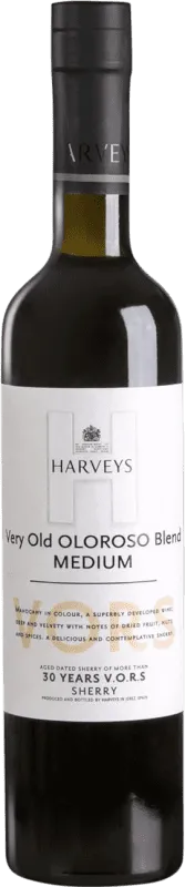 Harvey's Medium — Semi Jerez-Xérès-Sherry Oloroso VORS Very Old Rare Sherry — Muy Viejo y Exclusivo 30 Años Botella Medium 50 cl.