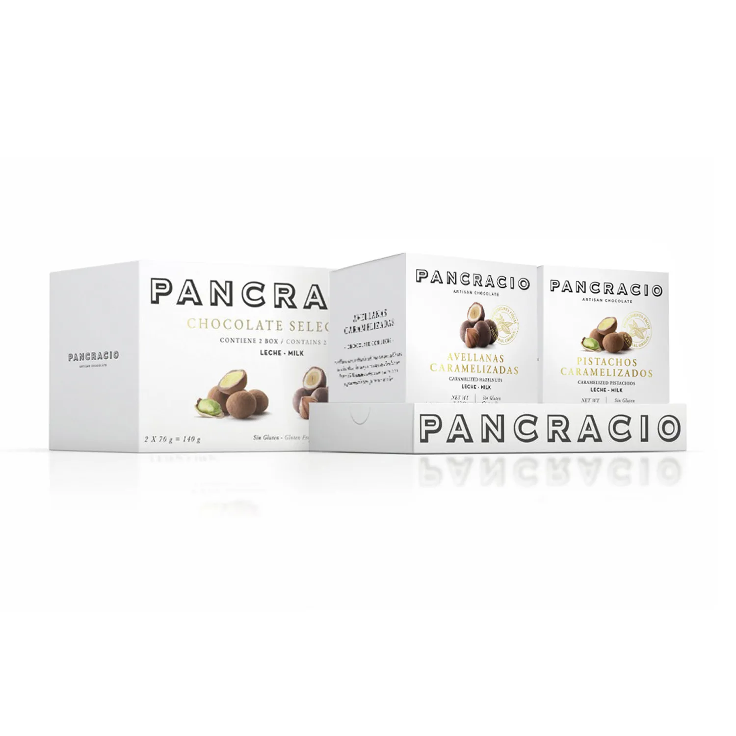Estuche Selection Pancracio pistachos y avellanas caramelizadas chocolate con leche 140g