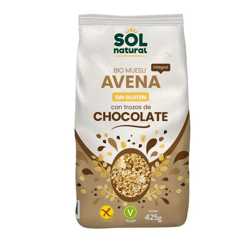 Muesli de avena y chocolate sin gluten bio 425g Sol Natural