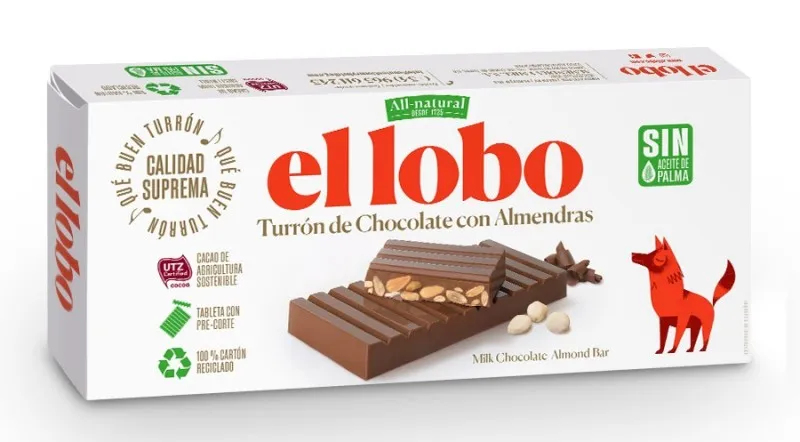 Turrón de chocolate con almendras - El Lobo - 250 g