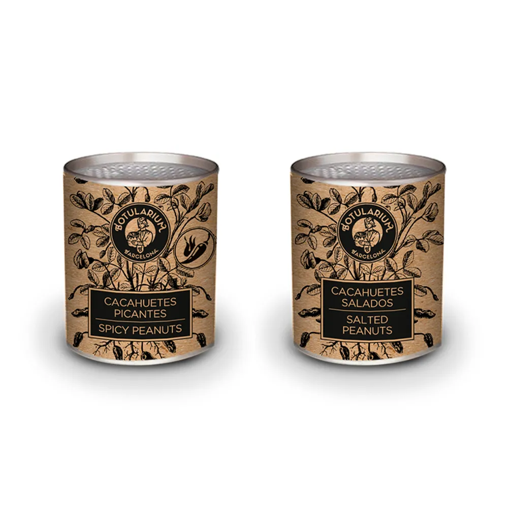Cacahuetes picantes y Cacahuetes salados Botularium (Pack con 5 latitas minibar de cada)
