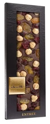 chocoMe - Chocolate con Leche 43% con Pasas de Oro, Arándano Rojo y Avellana de Piemonte