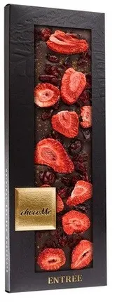 chocoMe - Chocolate Negro V66% con Nuez Moscada, Arándano Rojo y Trozos de Fresa para Tempranillo