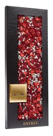 chocoMe - Chocolate Negro V66% con Cáscara de Limón, Trozos de Fresa y Frambuesas para Cava Rosado