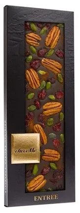 chocoMe - Chocolate Negro V66% con Canela, Nuez Pecana, Arándano Rojo y Pistacho