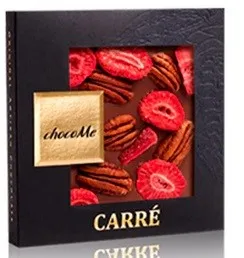 chocoMe - Chocolate con leche 85% con nuez pecana y rodajas de fresa liofilizadas 50 g