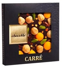 chocoMe - Chocolate negro V66% con chili troceado, avellana y pistacho 50 g