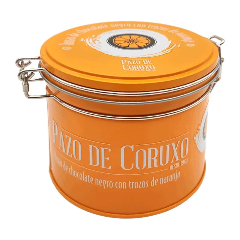 Lata onzas de chocolate negro y naranja 130g