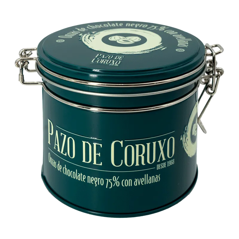 Lata onzas de chocolate negro y avellanas 130g