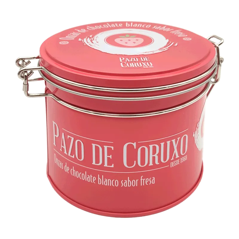 Lata onzas de chocolate blanco y fresa 130g