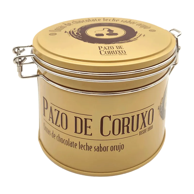 Lata onzas de chocolate con leche y orujo 130g