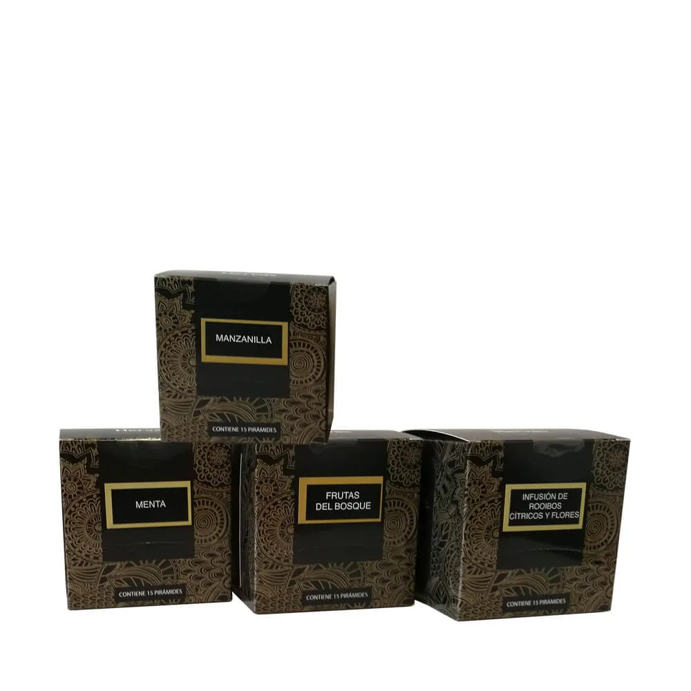 4 cajas de infusiones sin teína en pirámide de 15 bolsitas