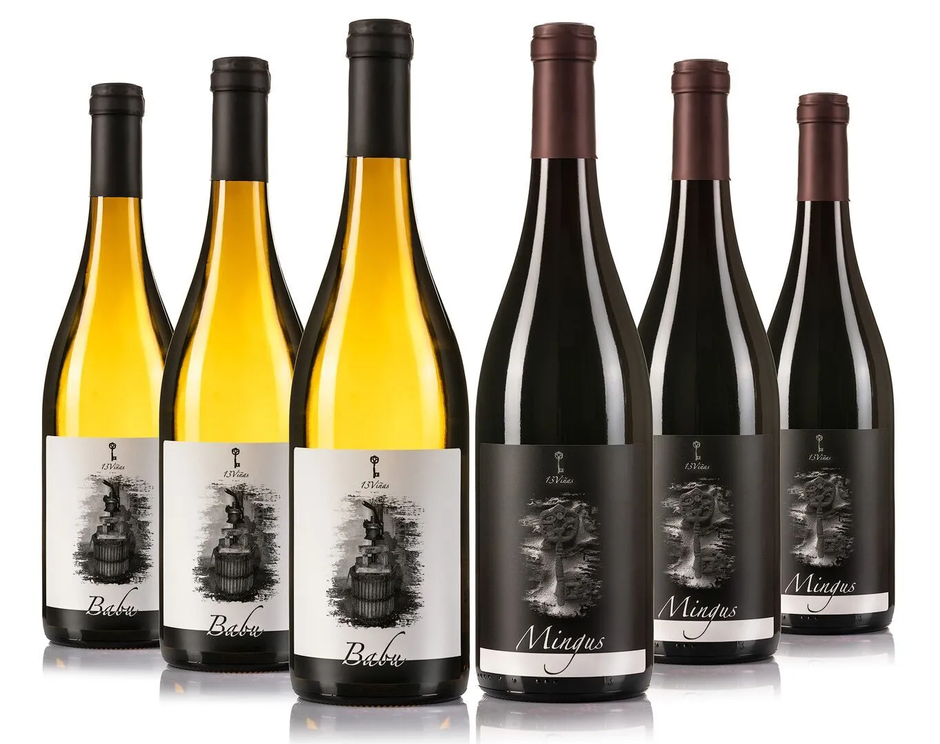 Caja 6 unidades, 3 Babú blanco y 3 Mingus joven tinto