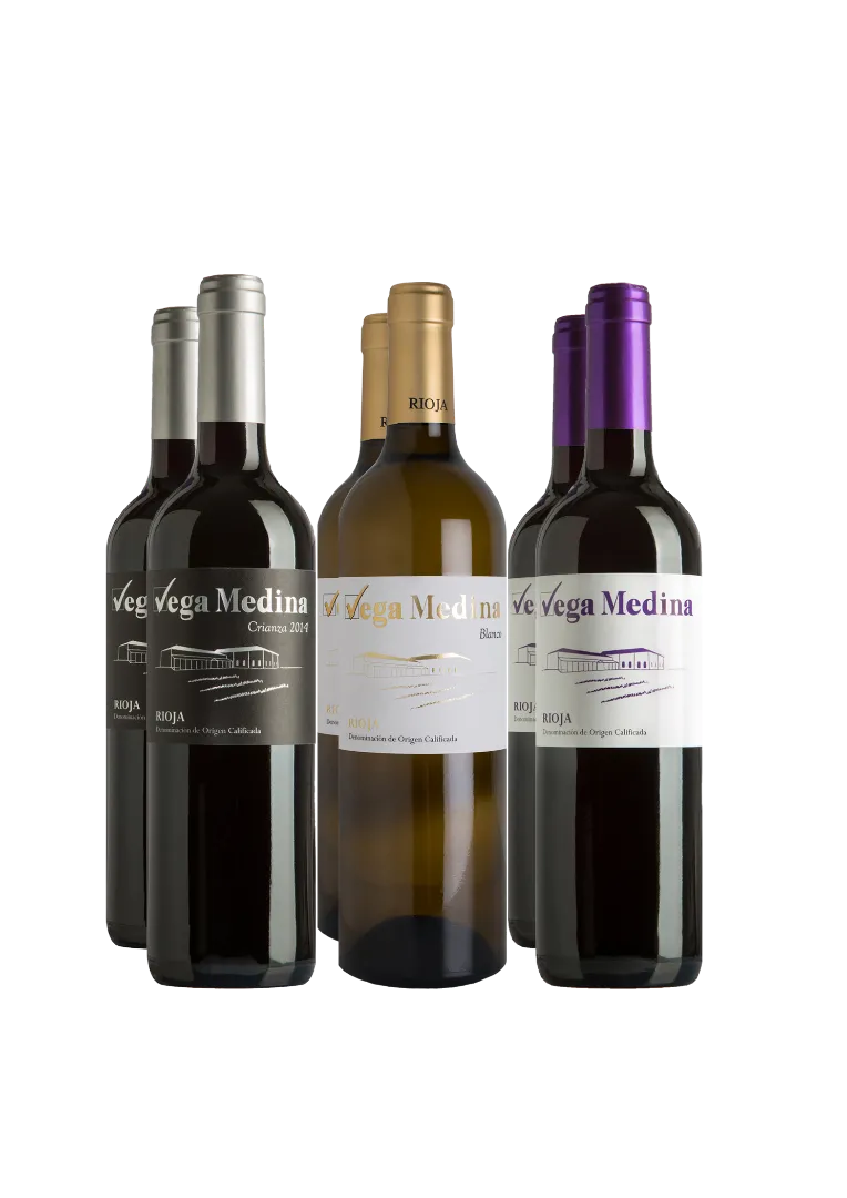 6 botellas de RIOJA. Vega Medina (Tinto crianza, Blanco y Tinto joven y )