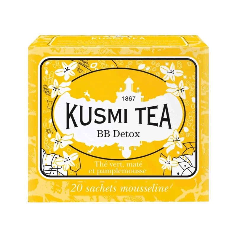 Mezcla de té verde 30%, Mate (17%), Rooibos, bayas de rosa silvestre, menta, bayas de guaraná, hinojo y aceite esencial de pomelo 'BB Detox' 20 bolsas