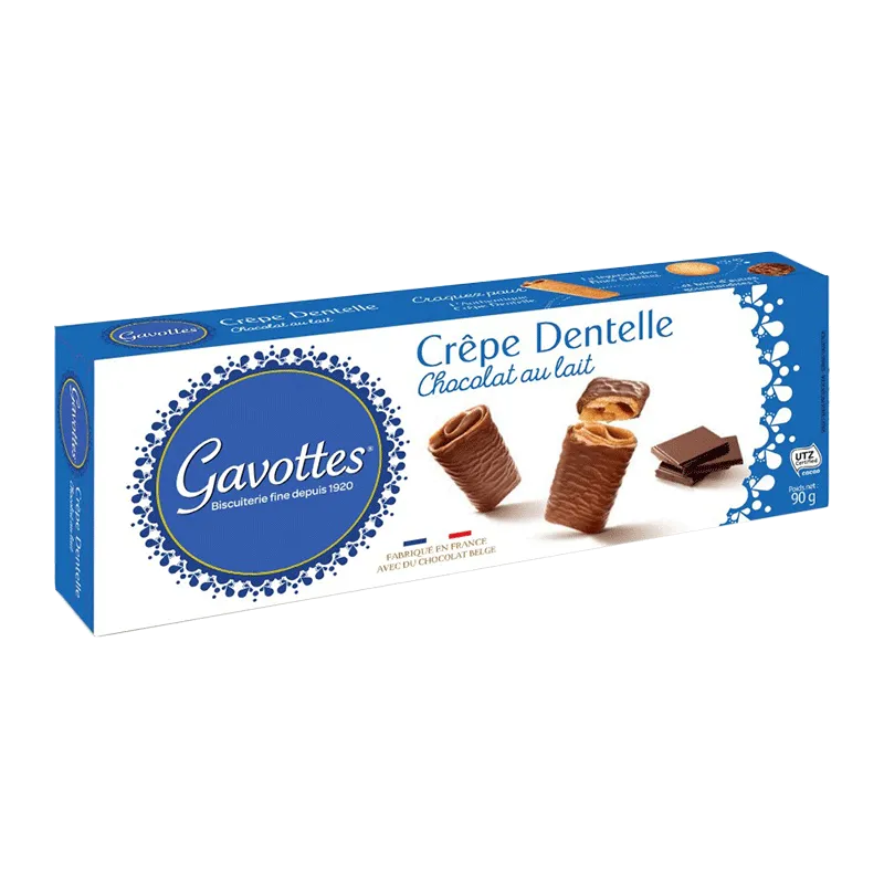 Crepes finos y crujientes recubiertos de chocolate leche 'Crêpe Dentelle Chocolat au lait' 90g