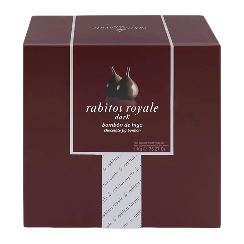 Caja bombón higo relleno de trufa chocolate al brandy y recubierto chocolate negro 4kg