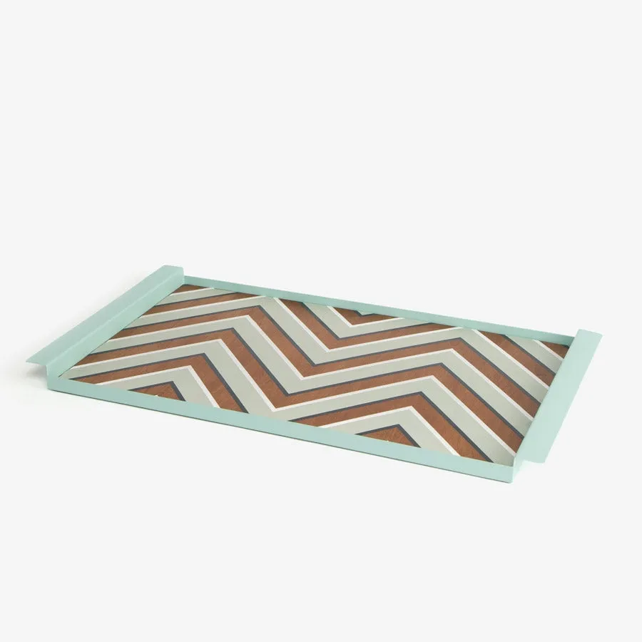 Bandeja de madera diseño zig-zag verde