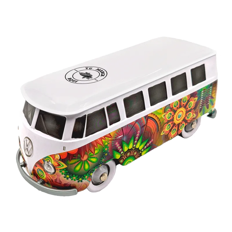 Lata personalizada de bombones praliné leche 'Furgoneta Volkswagen psicodélica' 150g