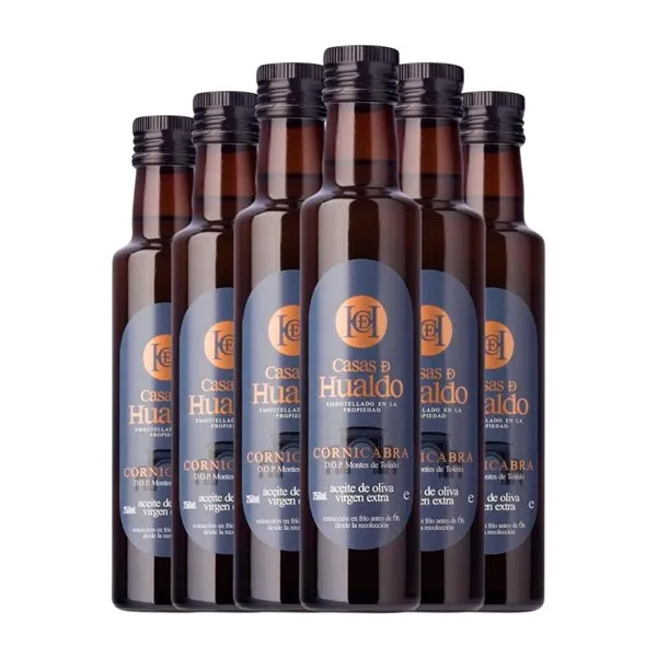 Aceite de Oliva Casas de Hualdo Cornicabra Montes de Toledo AOVE Virgen Extra Botellín 25 cl Vidrio (Caja de 6 unidades)