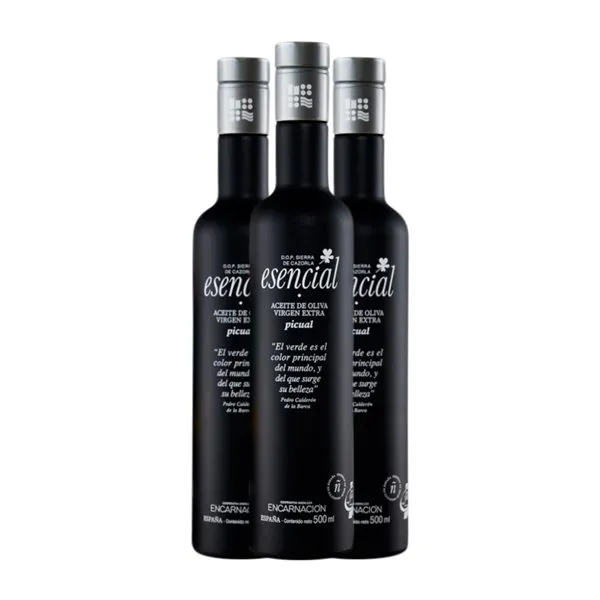 Aceite de Oliva Encarnación Esencial Picual Sierra de Cazorla Edición Limitada, Cosecha Temprana, Verde, AOVE Virgen Extra Botella Medium 50 cl (Caja de 3 unidades)