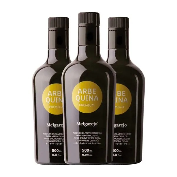 Aceite de Oliva Melgarejo Arbequina Premium, AOVE Virgen Extra Botella Medium 50 cl Vidrio (Caja de 3 unidades)