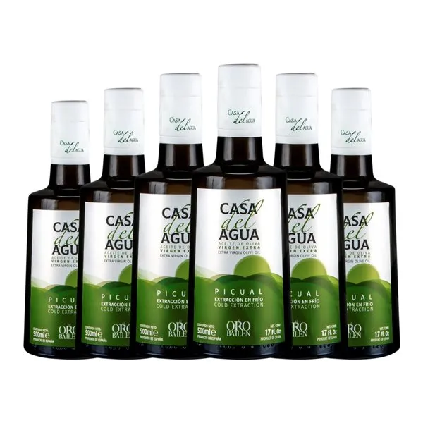 Aceite de Oliva Oro Bailén Casa del Agua Picual AOVE Virgen Extra Botella Medium 50 cl (Caja de 6 unidades)