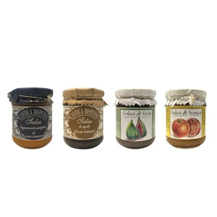 Kit 4 salsas: naranja, higos, cebolla, calabaza y jengibre 220gx4