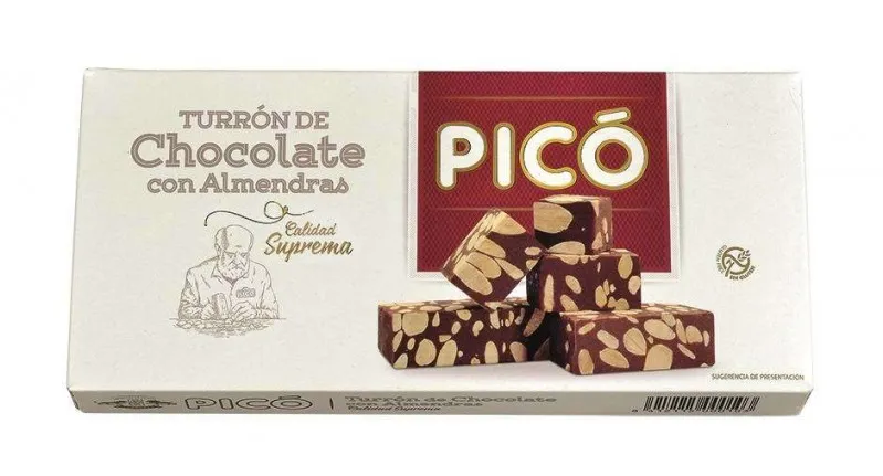 Caja de 12 unidades de Turrón de Chocolate con Almendras Pico 200 grs