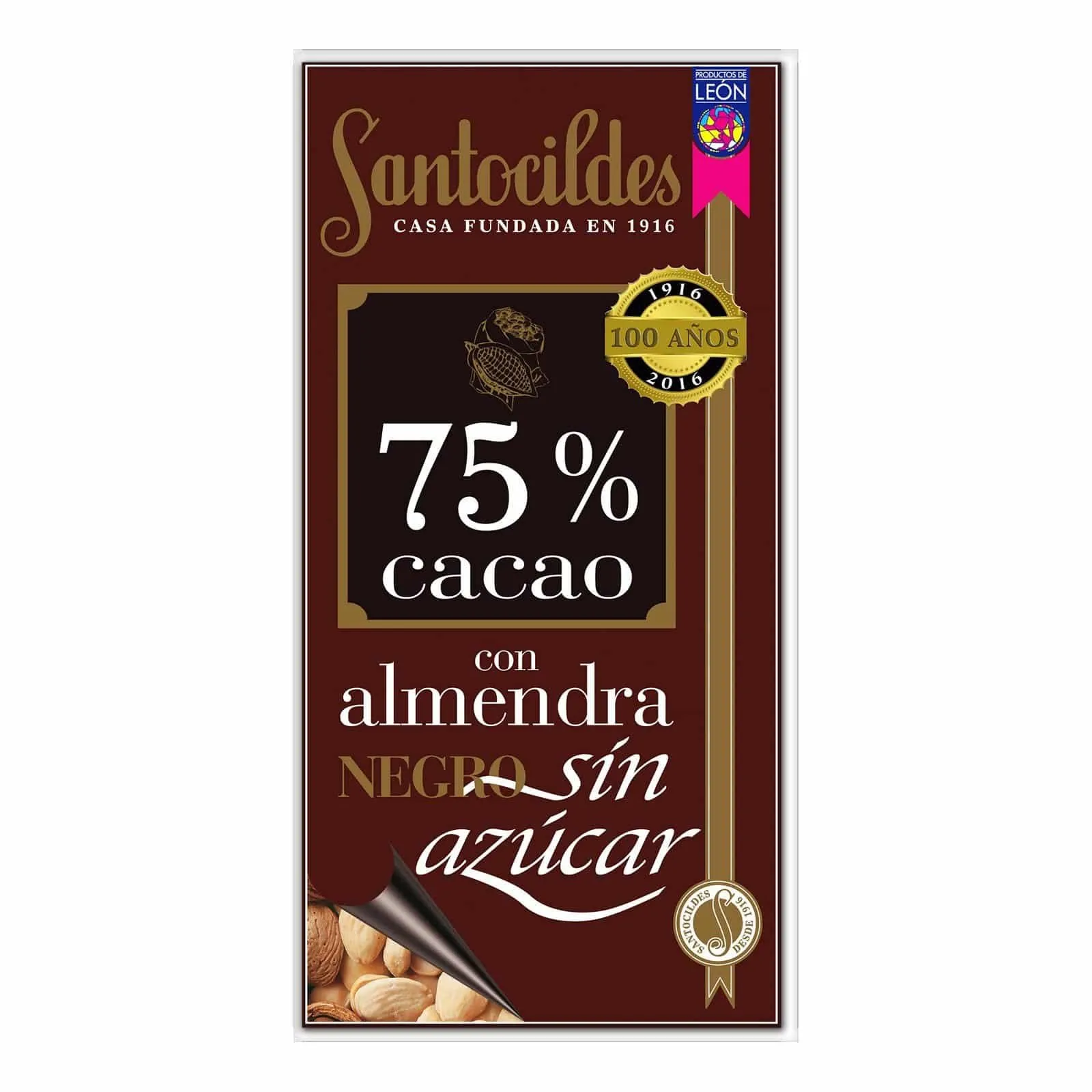Chocolate Negro 75% Cacao con Almendras y sin Azúcar Santocildes