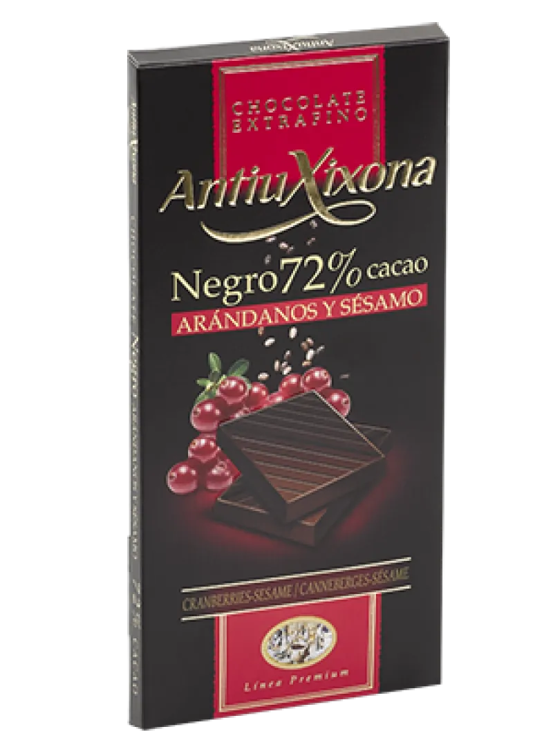 Chocolate Negro 72% con Arándanos y Sésamo Antiu Xixona Premium