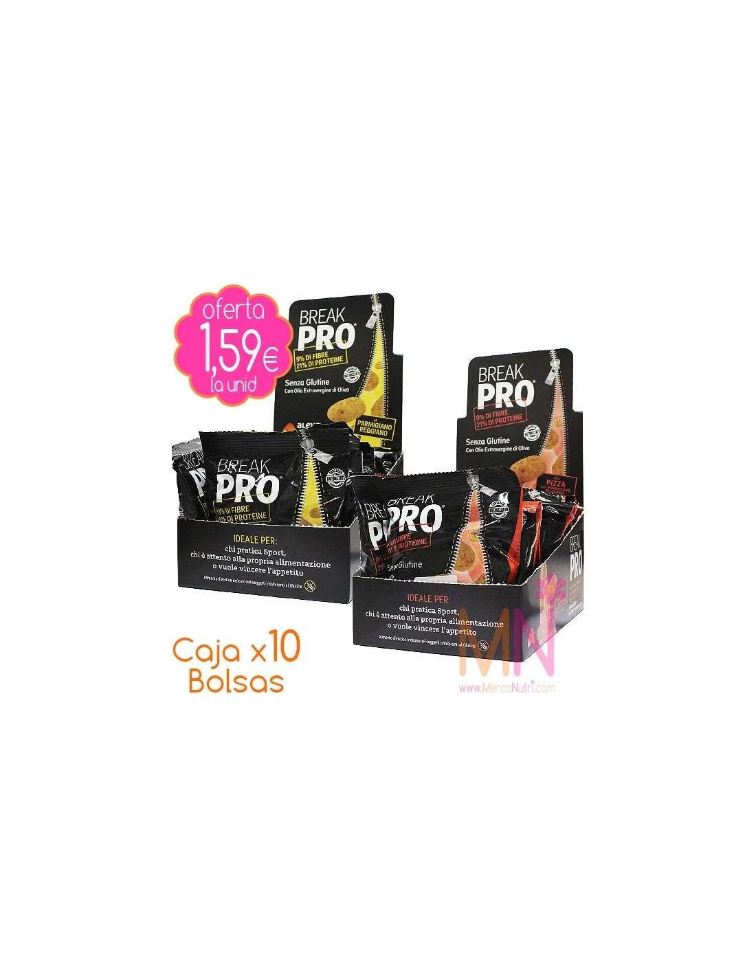 Caja x10 Snacks proteicos sin gluten BREAK PRO 300g