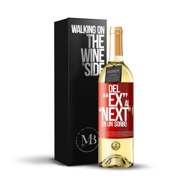 «Del EX al NEXT en un sorbo» Mensaje en una Botella. Vino Blanco Premium Verdejo. Etiqueta Roja