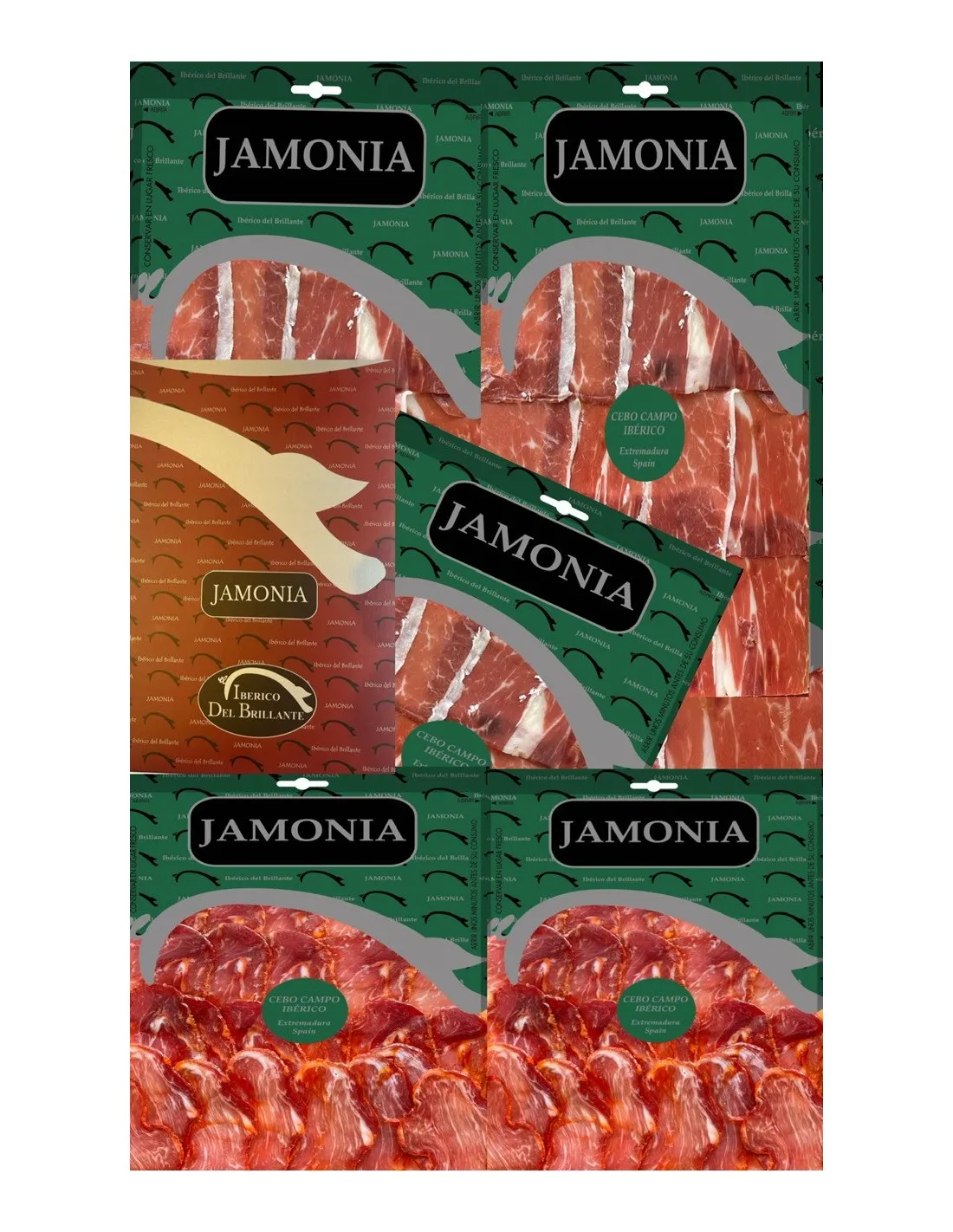 ESTUCHE JAMONIA 5 sobres (100 g): 3 Jamón y 2 Lomo de Cebo de Campo Ibérico 50% Raza Ibérica.