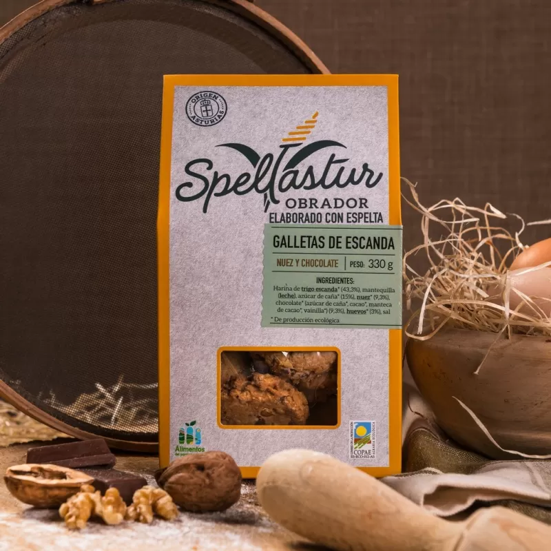 GALLETAS DE ESCANDA ECOLÓGICAS CON NUEZ Y CHOCOLATE