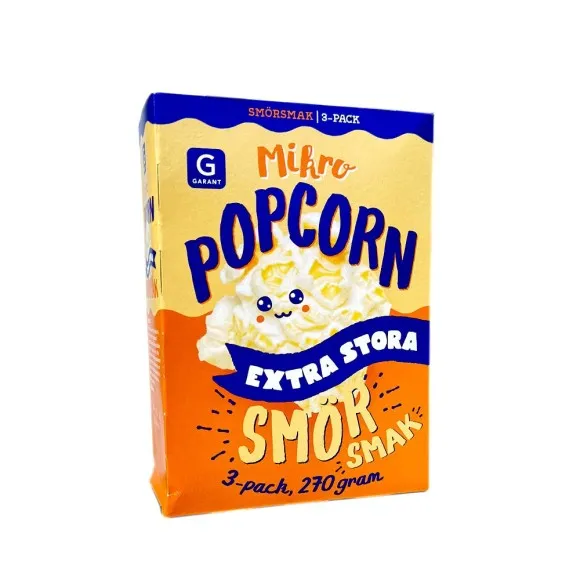 Garant Popcorn Extra Stora Smör Smak / Palomitas para Microondas con Extra de Mantequilla 3x90g
